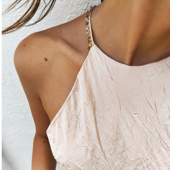 ZARA WRINKLE-LOOK BEADED MIDI DRESS SIZE L - Picture 4 of 10